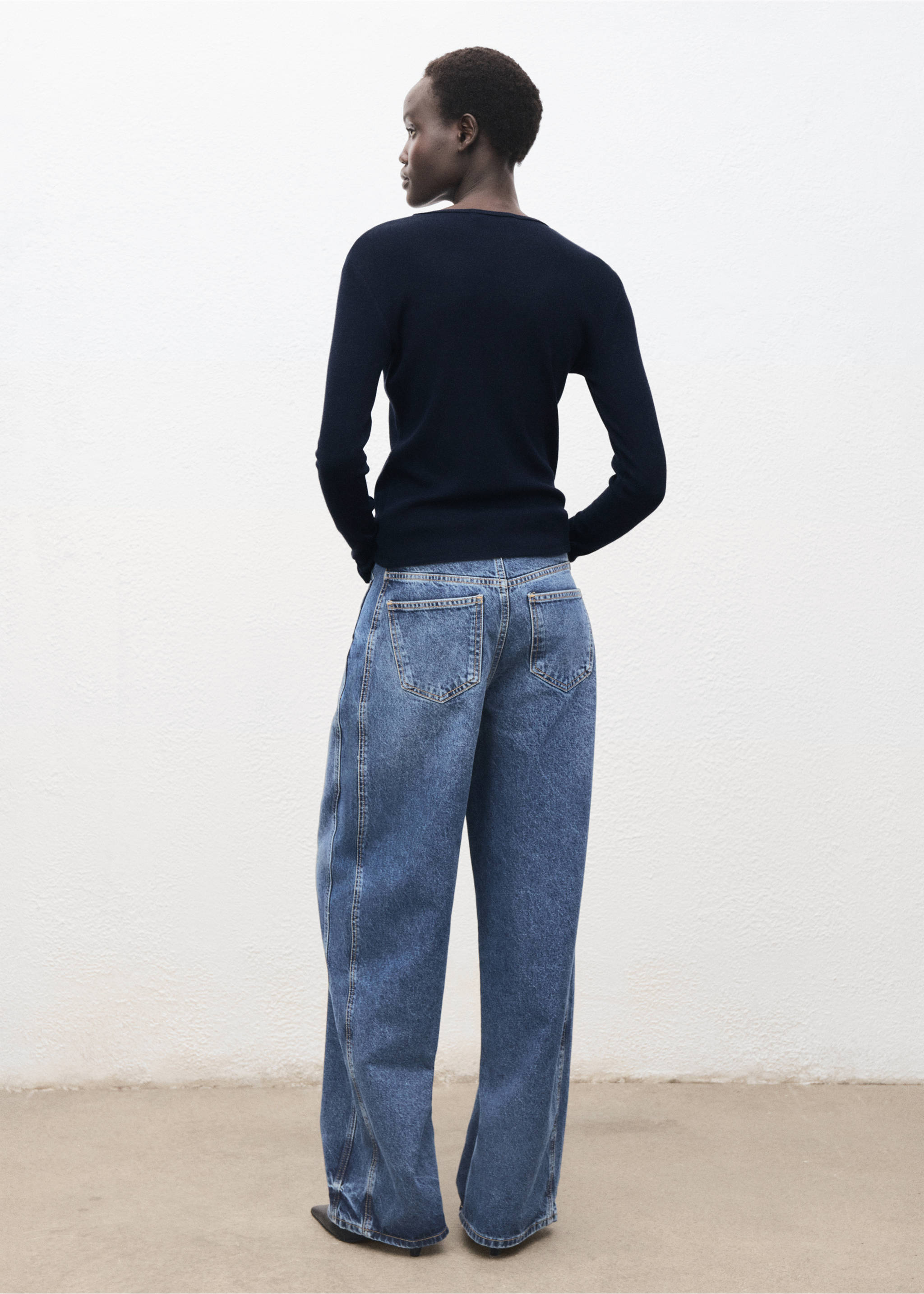 Ribbed long-sleeved t-shirt - Reverse of the article, Night Blue. Ref: 17077807-00.