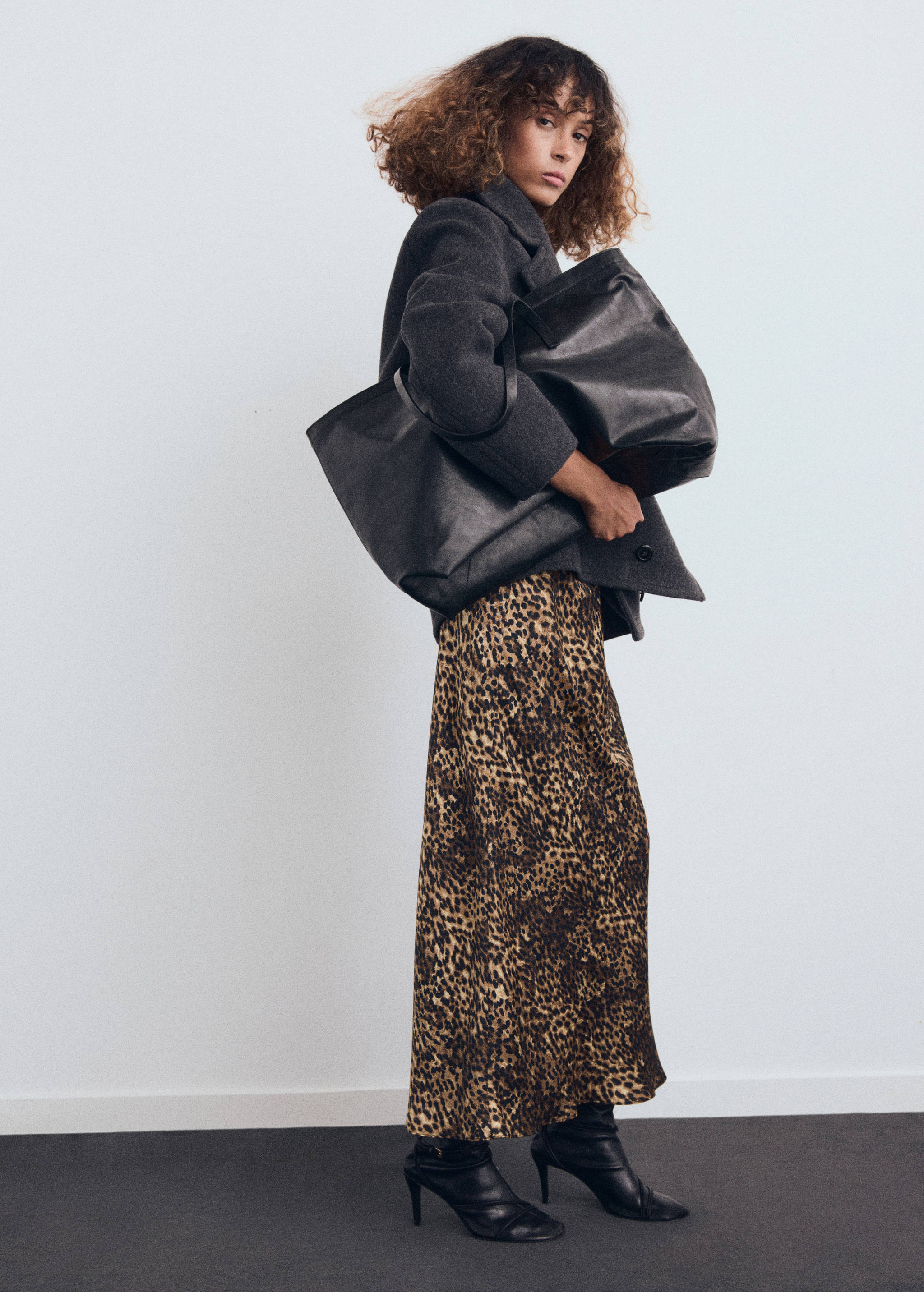 Leopard-print satin skirt - General plane