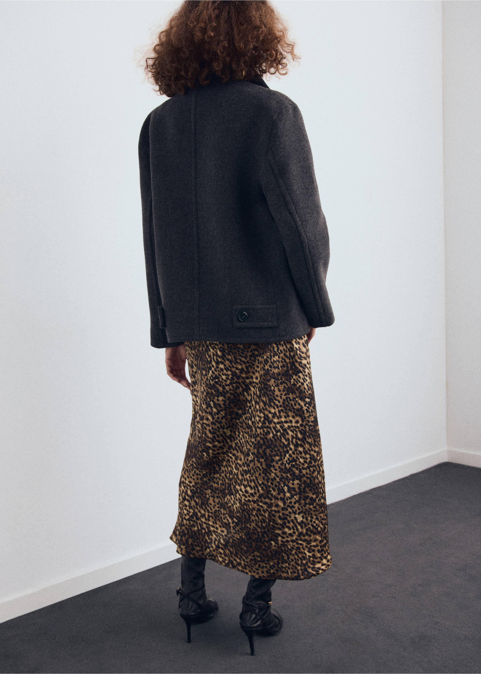 Leopard-print satin skirt - Reverse of the article, Brown. Ref: 17077815-00.