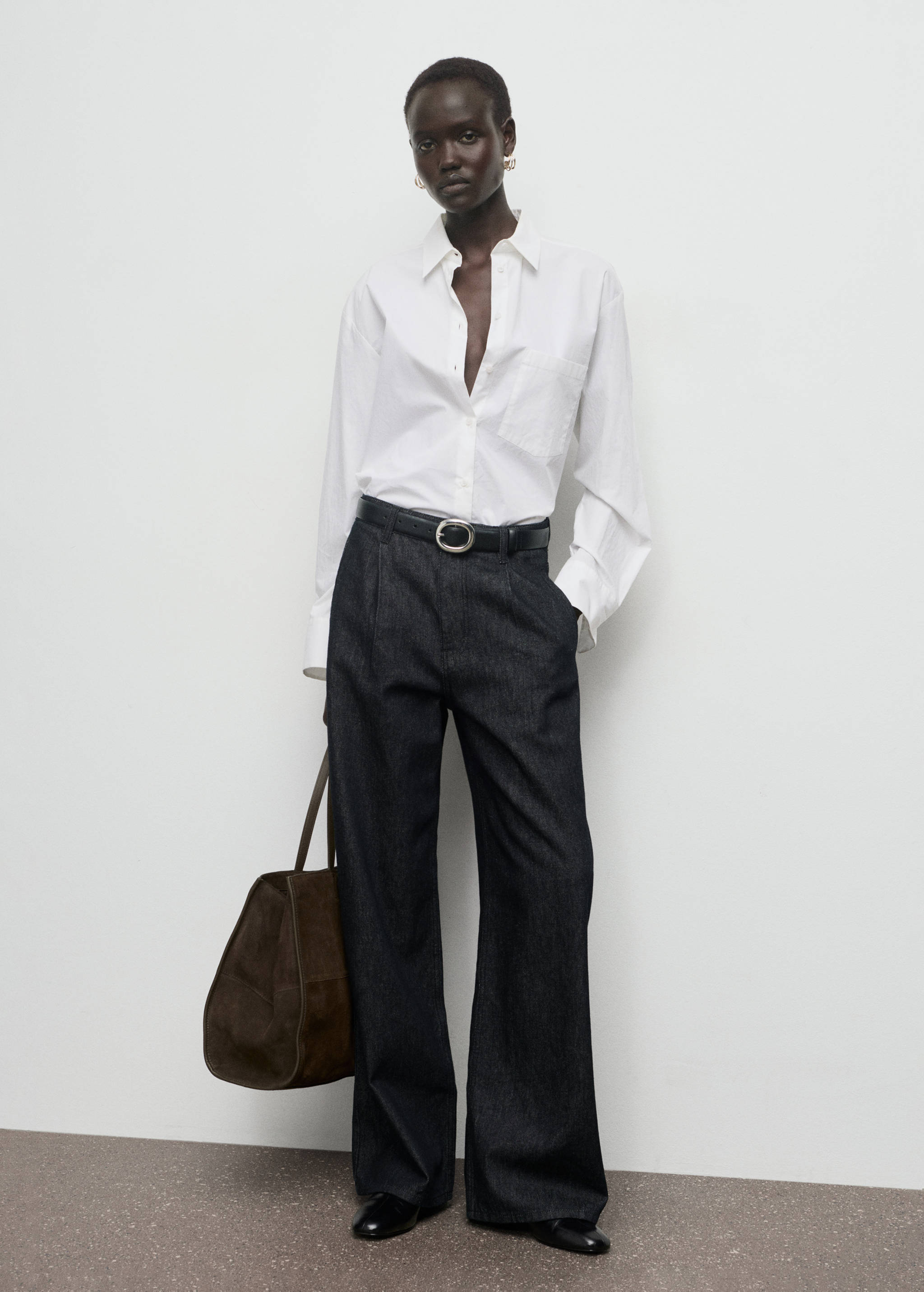 Pantalon denim large avec pinces - Plan général