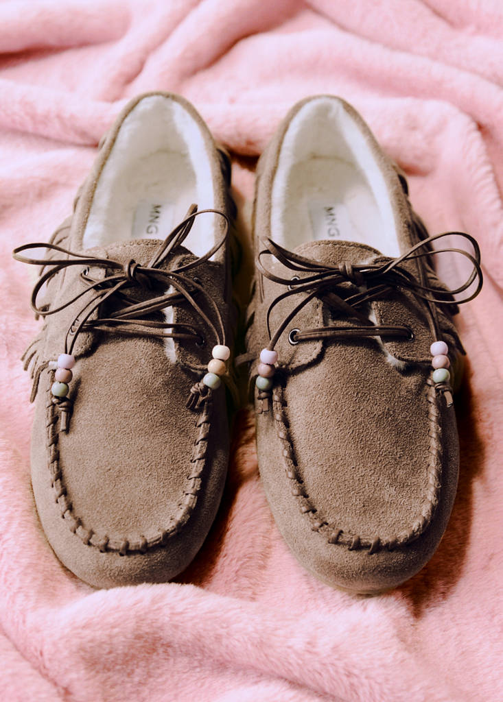Shearling leather moccasins — Medium Brown