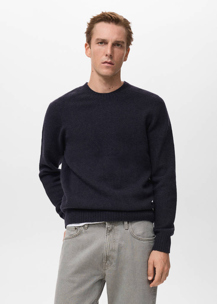 Knitted wool blend sweater — Navy