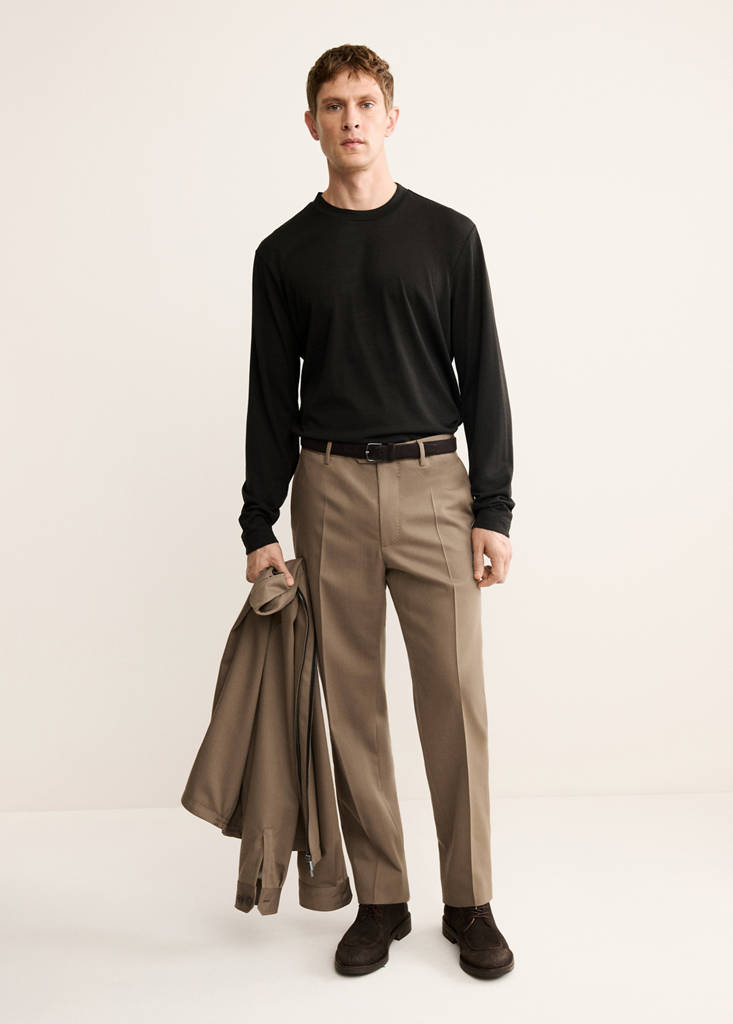 Slim-fit wool-blend t-shirt — Brown