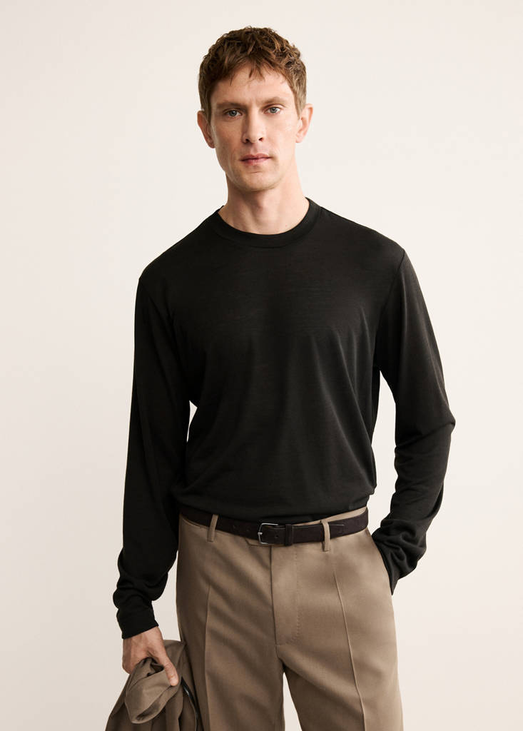 Slim-fit wool-blend t-shirt — Brown