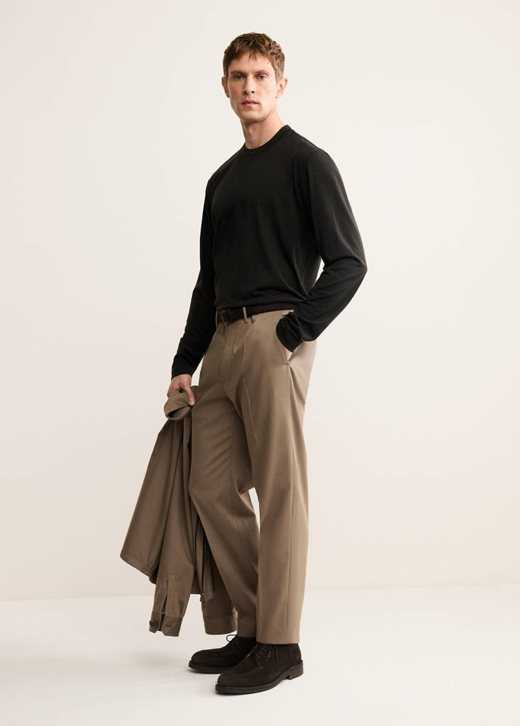 Slim-fit wool-blend t-shirt — Brown