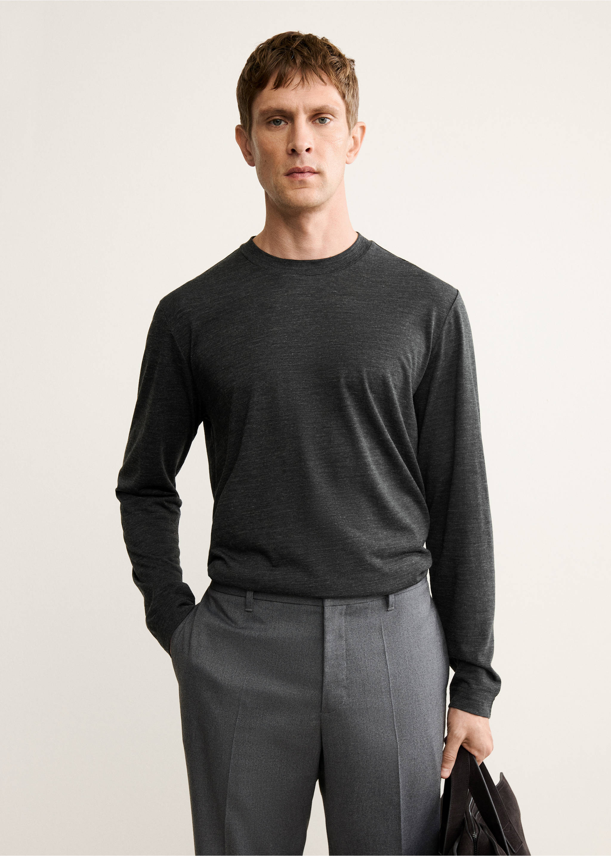 Camiseta mezcla lana slim fit - Plano medio, Gris oscuro vigoré. Ref: 17077897-00.