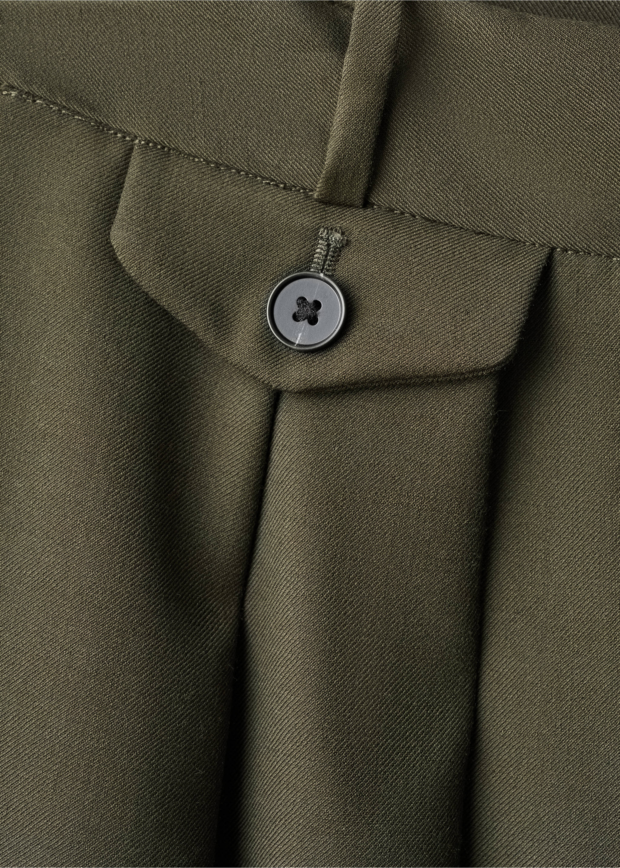 Pleated trousers with button detail - Details of the article 0, Khaki. Ref: 17077901-00.