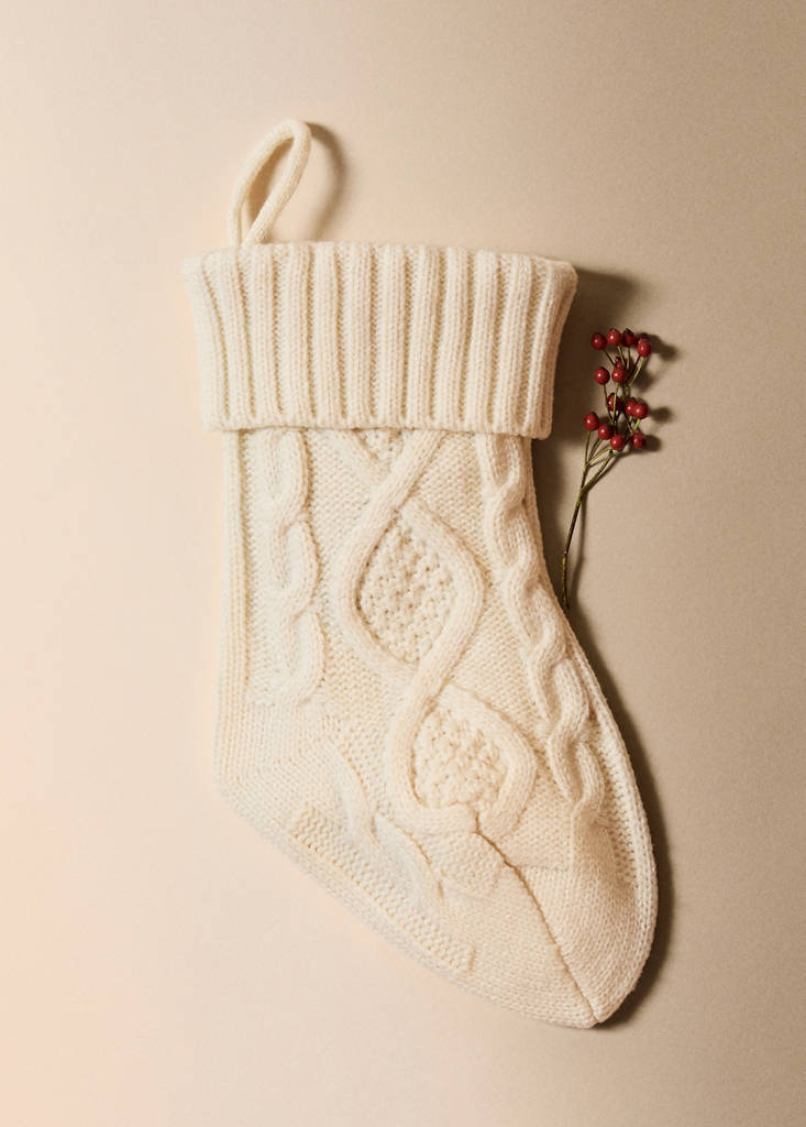 MANGO HOME - Chaussette de Noël maille torsadée blanc cassé - Taille unique
