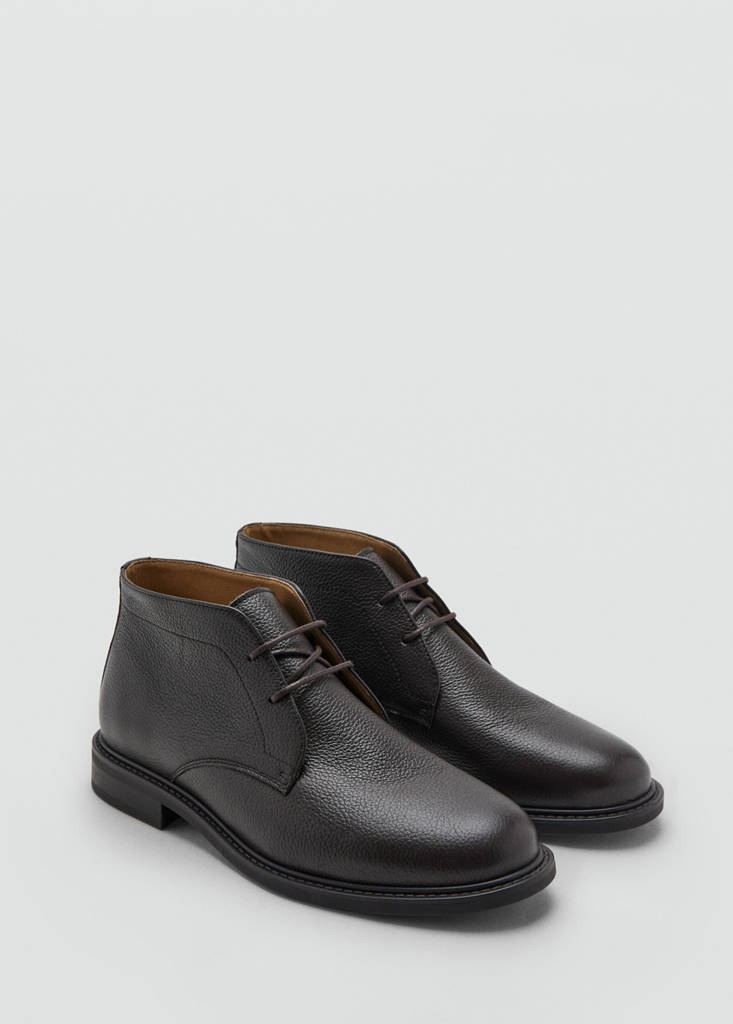 Lace-up leather ankle boots — Chocolate