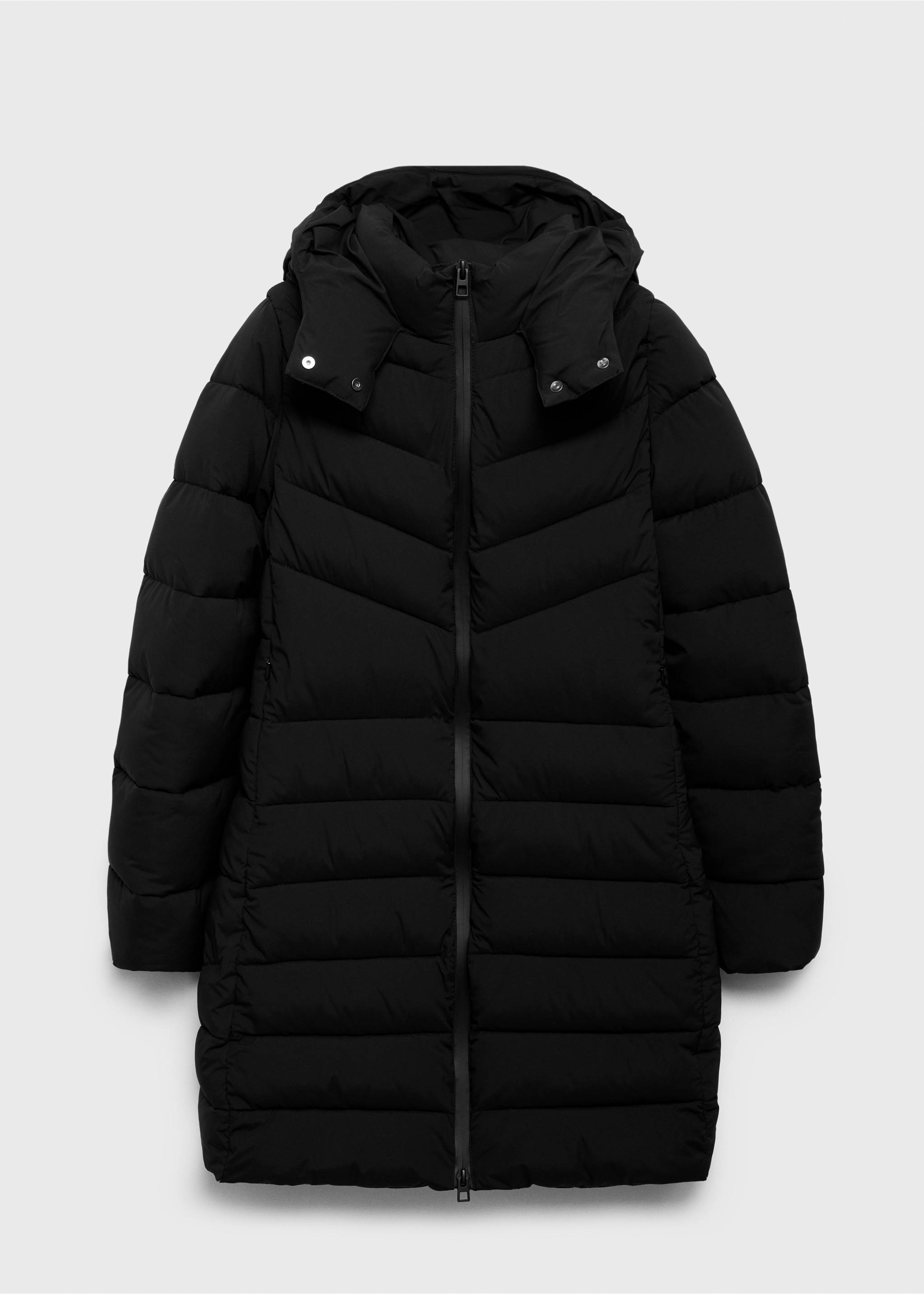 Anorak midi matelassé capuche - Article sans modèle, Noir. Ref: 17078264-00.