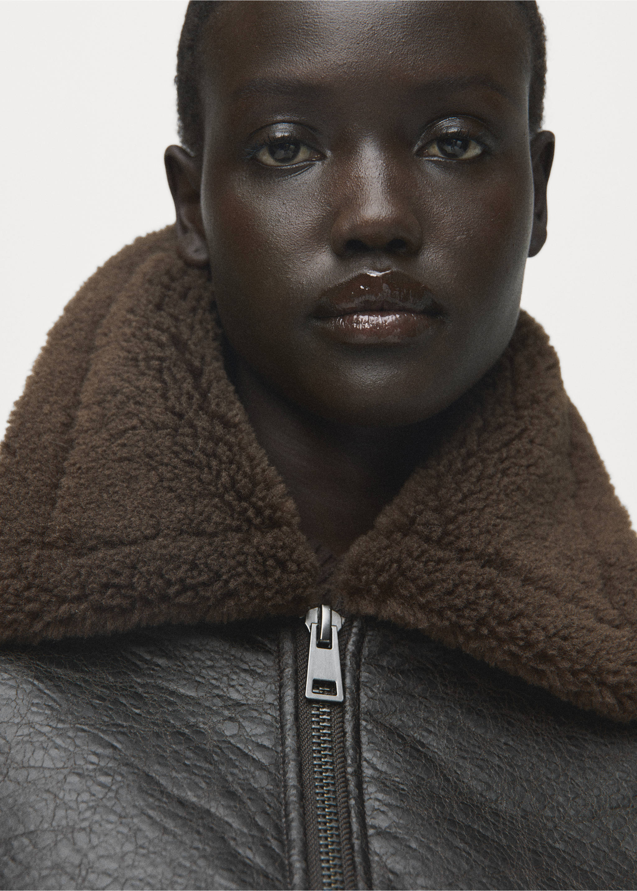 Faux-leather jacket with shearling collar - Details of the article 6, Black. Ref: 17078268-00.