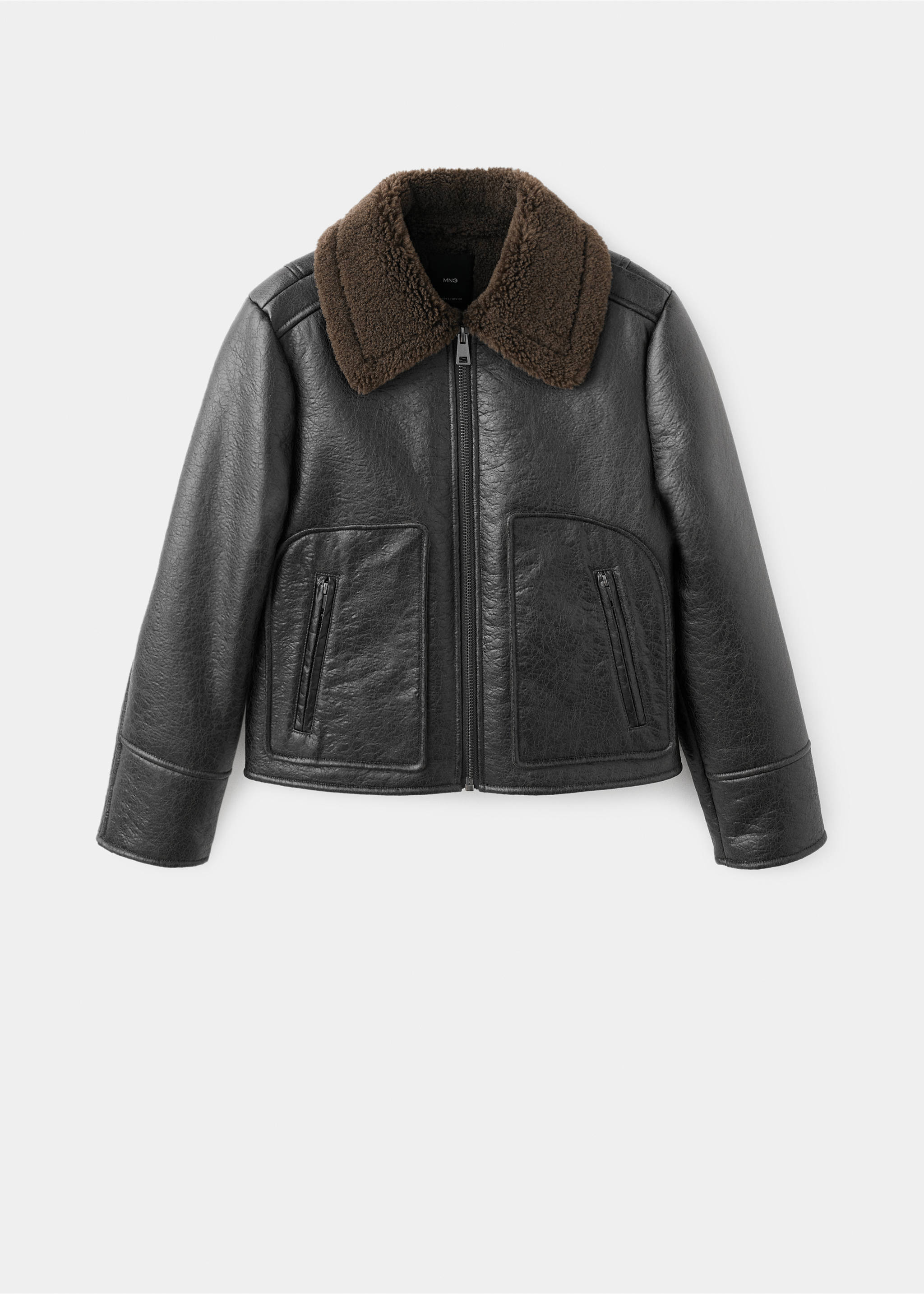 Faux-leather jacket with shearling collar - Article without model, Black. Ref: 17078268-00.