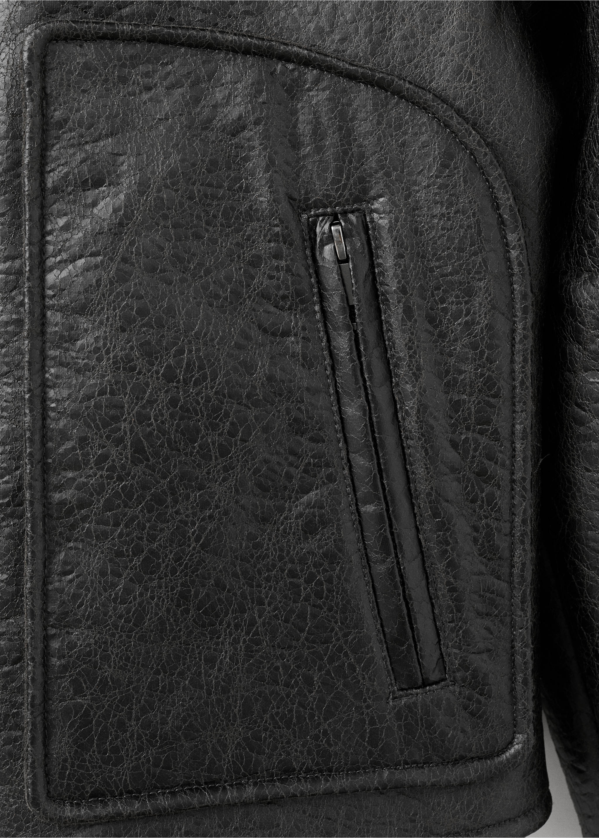 Faux-leather jacket with shearling collar - Details of the article 8, Black. Ref: 17078268-00.