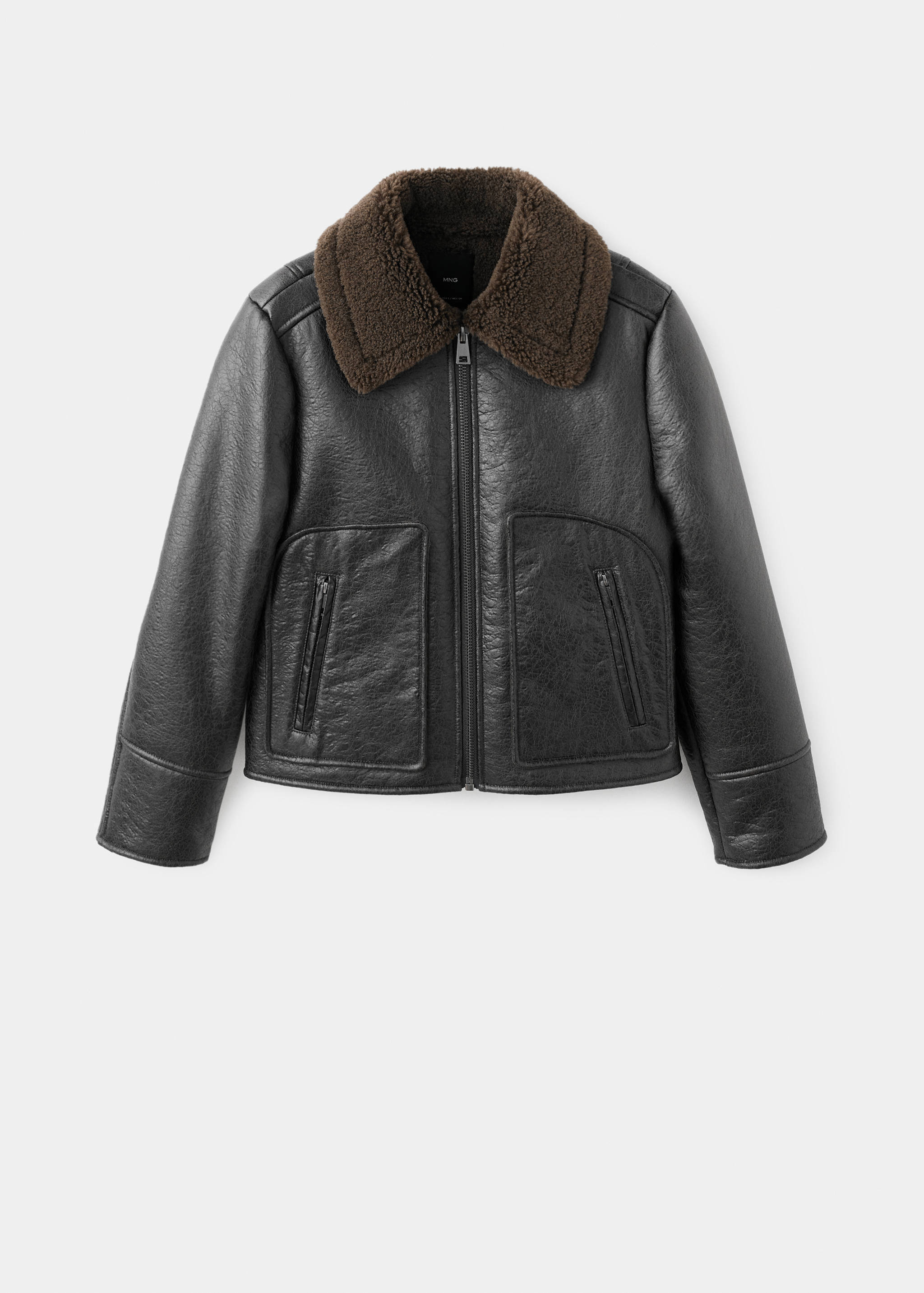 Faux-leather jacket with shearling collar - Article without model