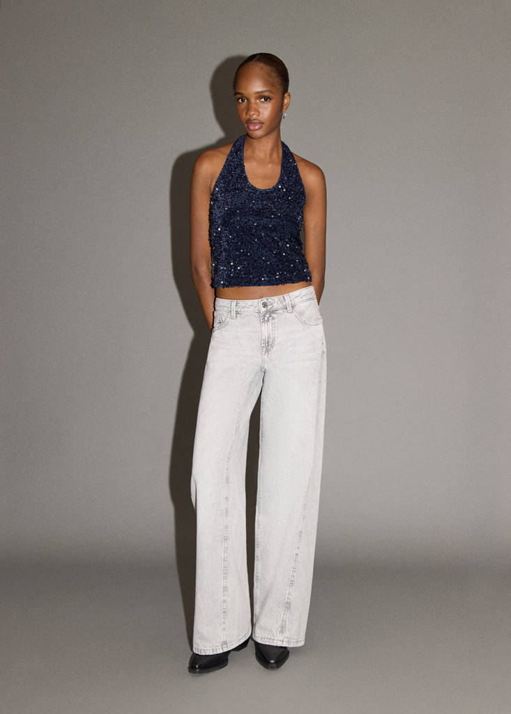 Sequined halter top — Navy
