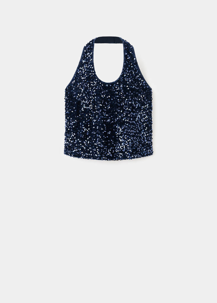 Sequined halter top — Navy