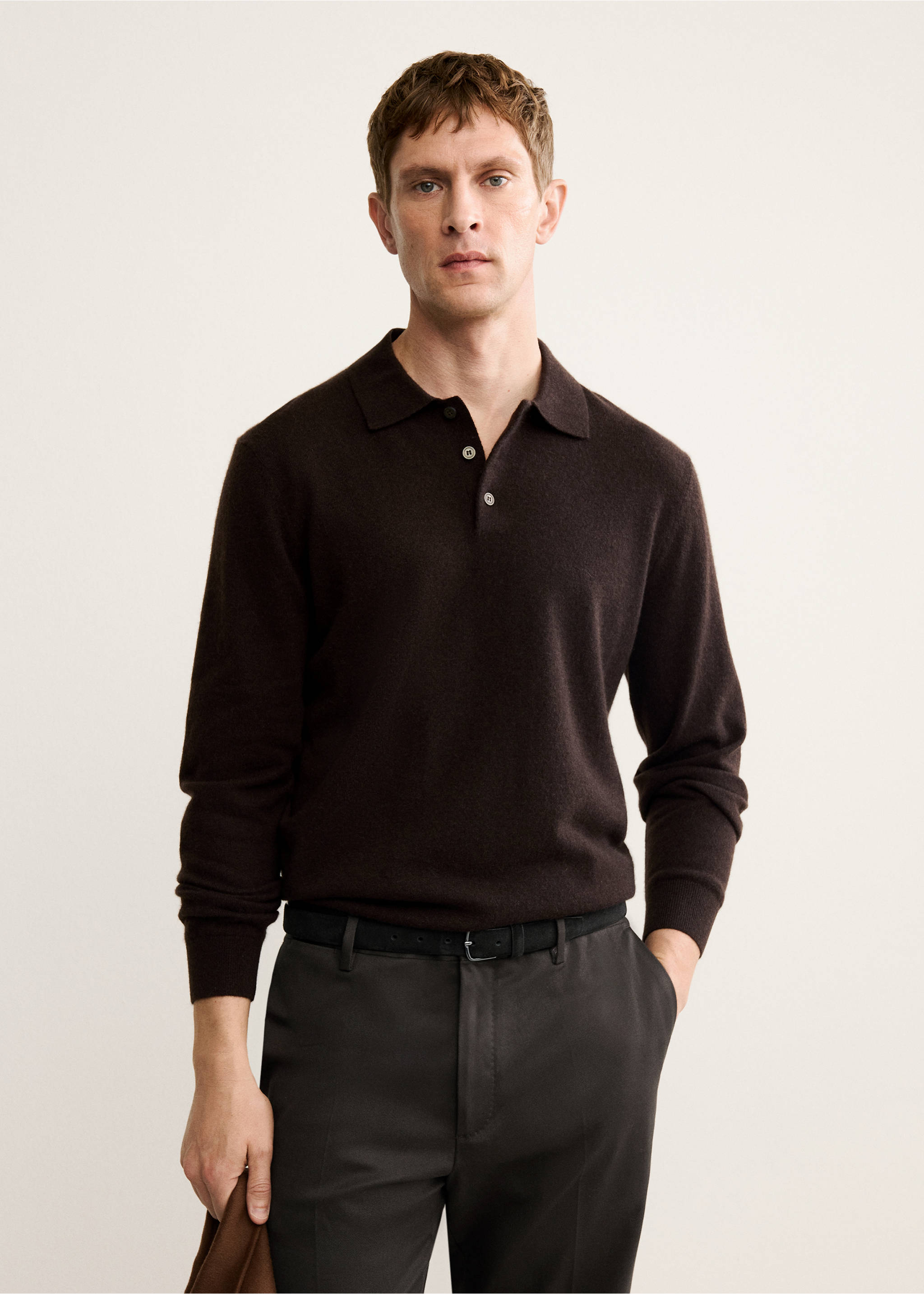 Jersey polo 100% cashmere - Plano medio, Chocolate. Ref: 17078276-00.