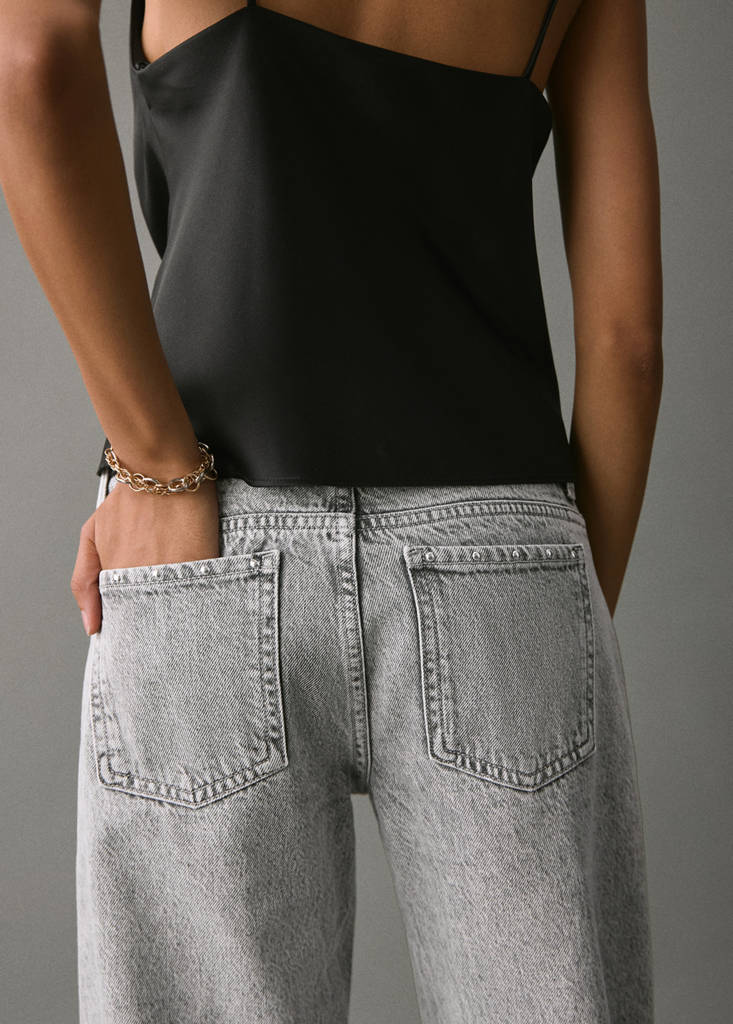 Straight-fit jeans with studs — Denim Grey