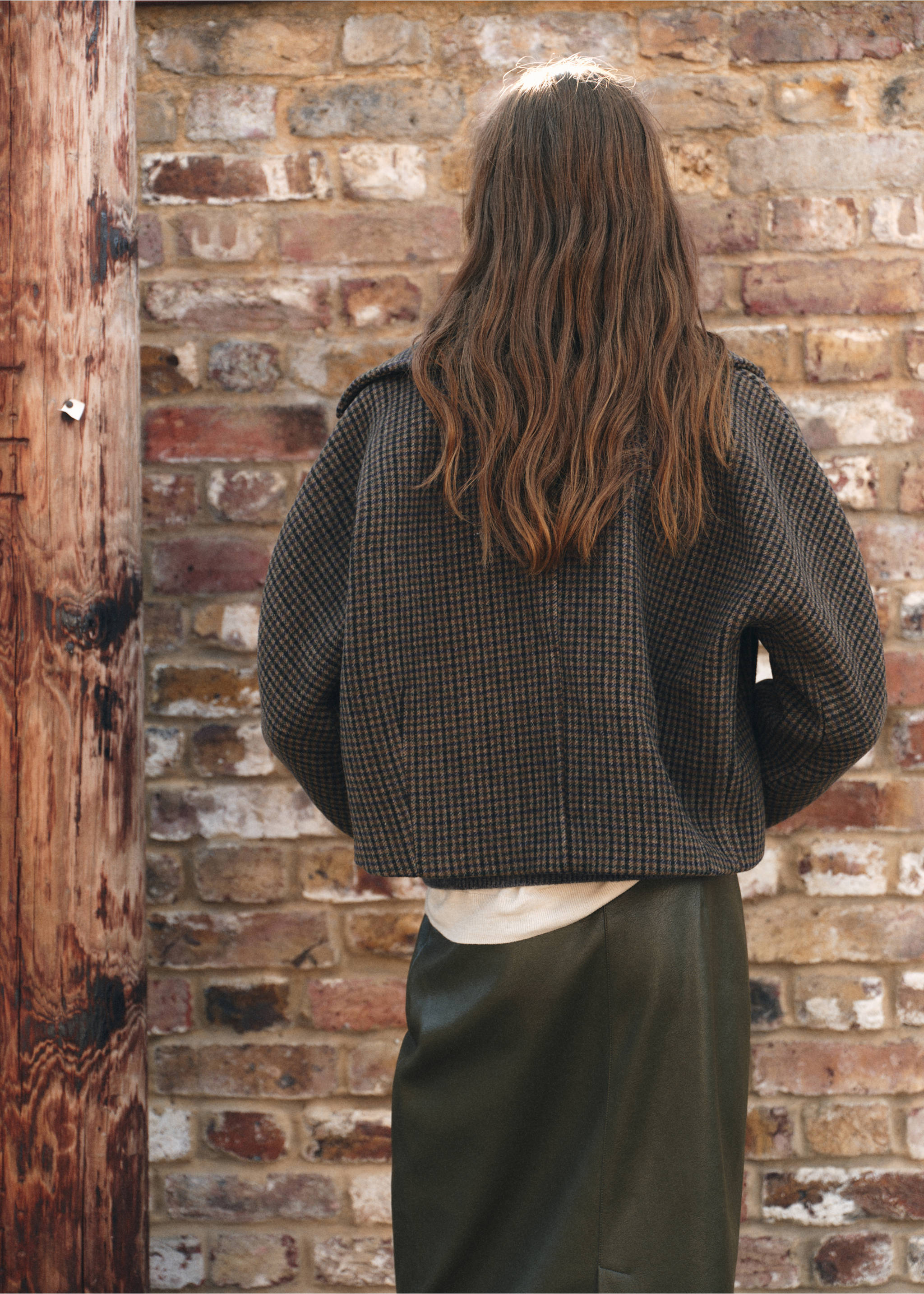 Houndstooth wool jacket - Reverse of the article, Brown. Ref: 17078283-00.