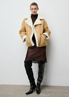 Suede-effect jacket with shearling collar — Medium Brown 2