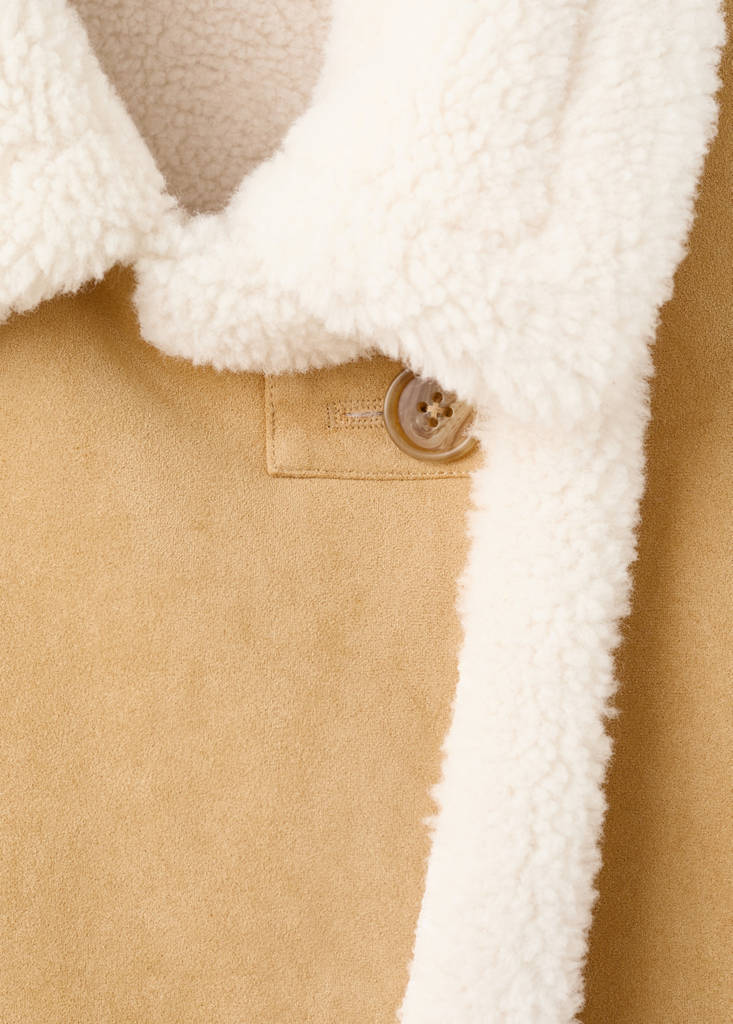 Suede-effect jacket with shearling collar — Medium Brown