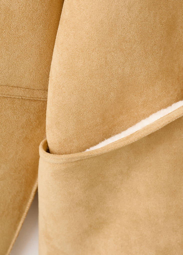 Suede-effect jacket with shearling collar — Medium Brown