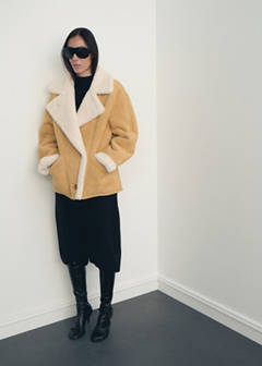 Suede-effect jacket with shearling collar — Medium Brown 10