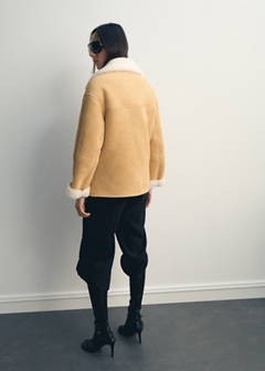 Suede-effect jacket with shearling collar — Medium Brown 11