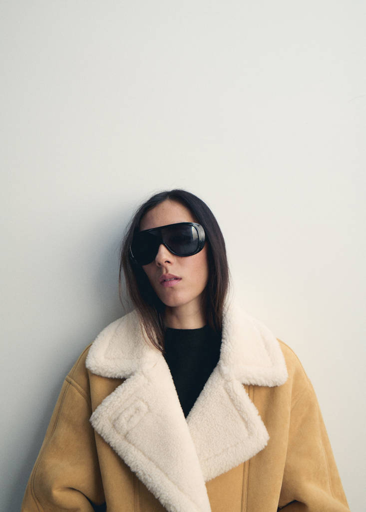 Suede-effect jacket with shearling collar — Medium Brown