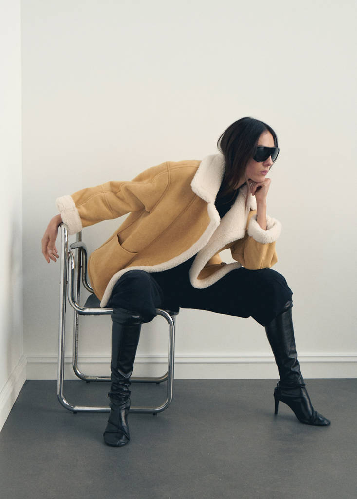 Suede-effect jacket with shearling collar — Medium Brown