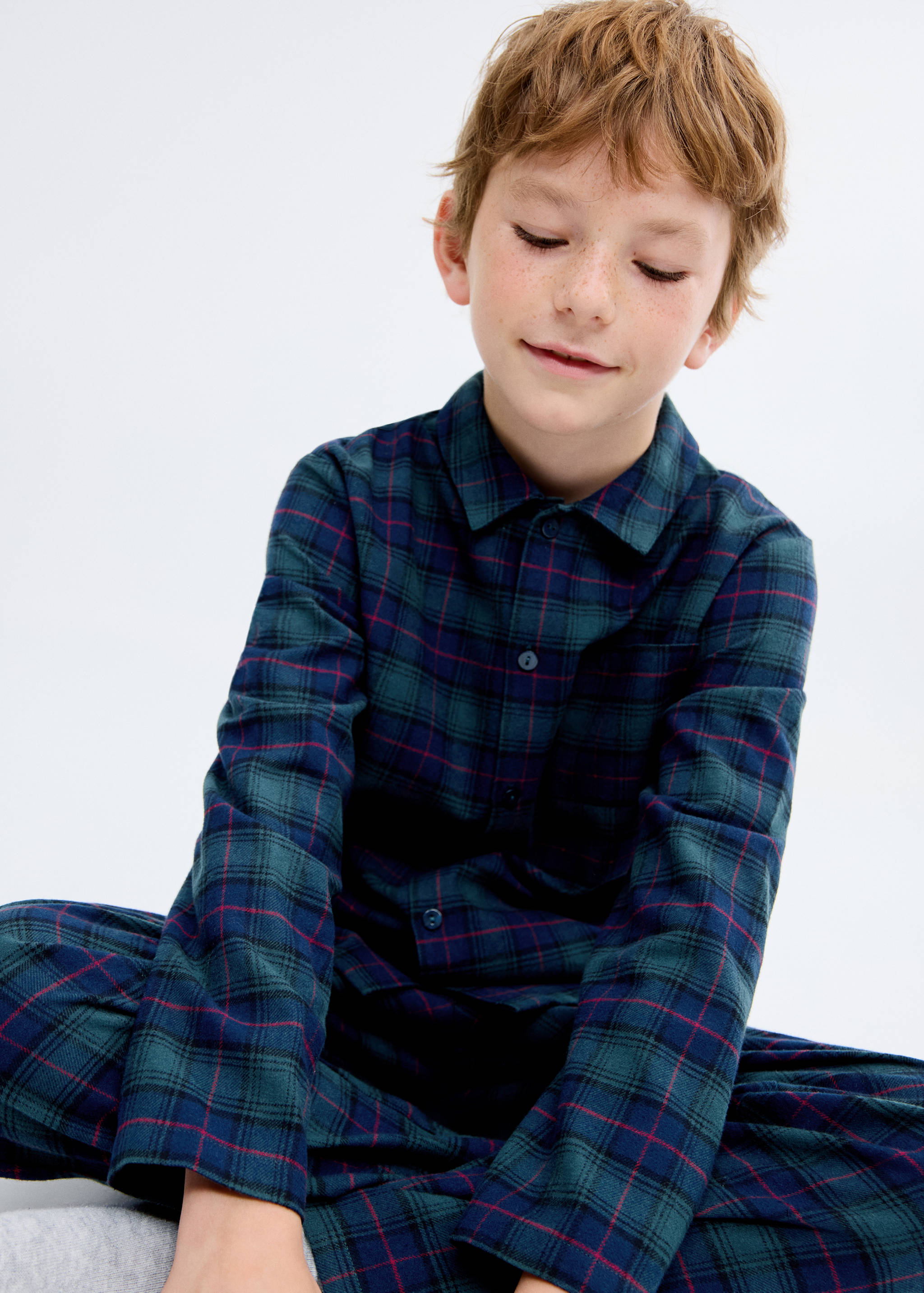 长款格子睡衣 - null