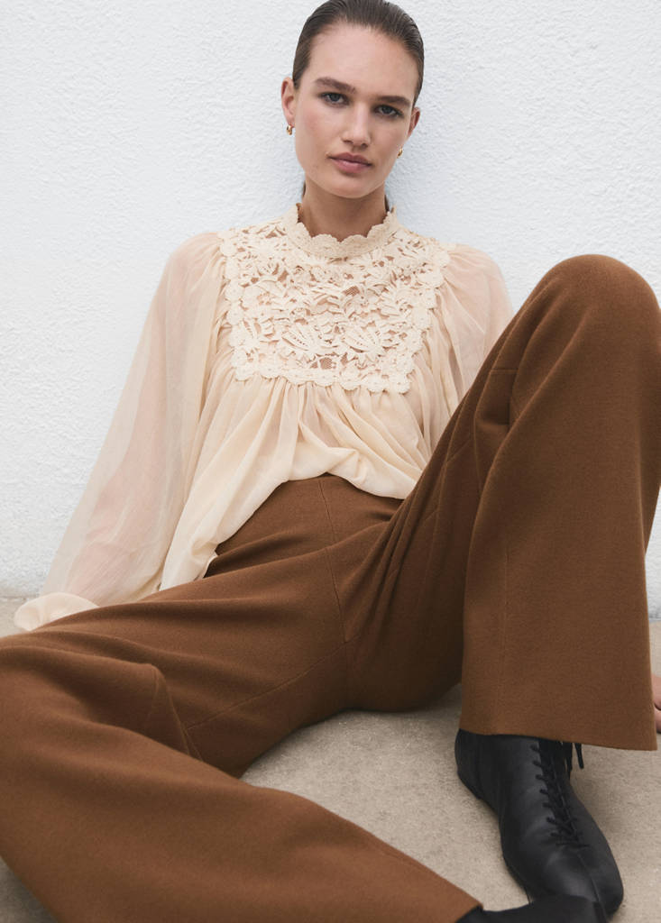 Straight knitted trousers — Caramel