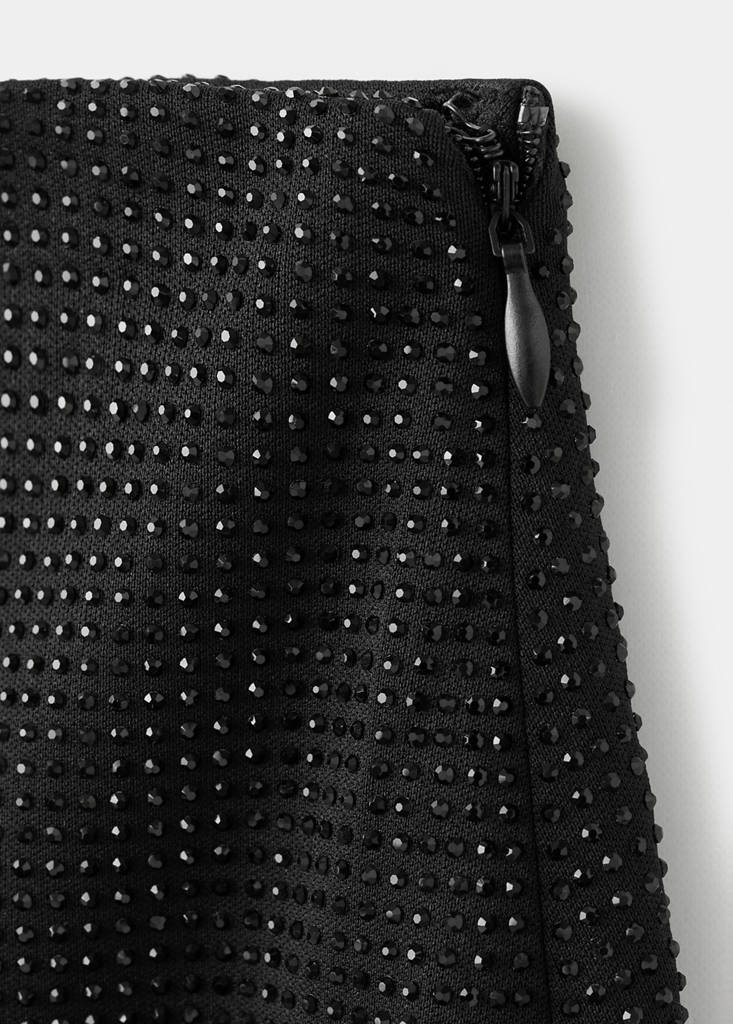 Rhinestone skirt with slit — Black