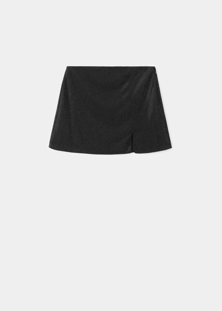 Rhinestone skirt with slit — Black