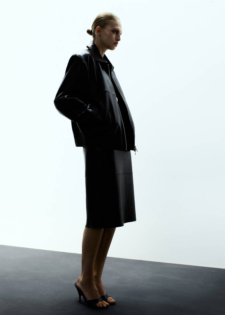 MANGO - Blouson bomber cuir noir - XL