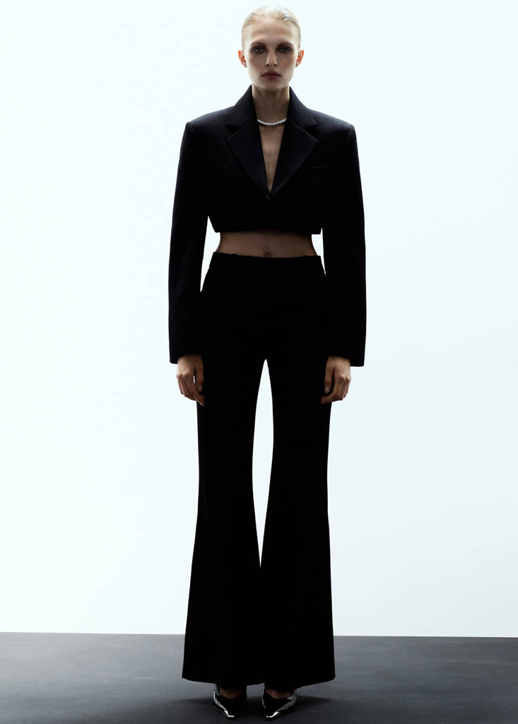 MANGO - Blazer de costume laine crop noir - XL