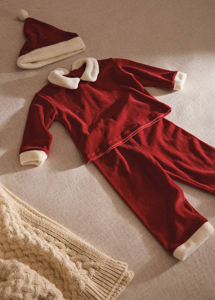 MANGO HOME - Pyjama de Noël en velours de coton pour enfants rouge - 2-3 ans