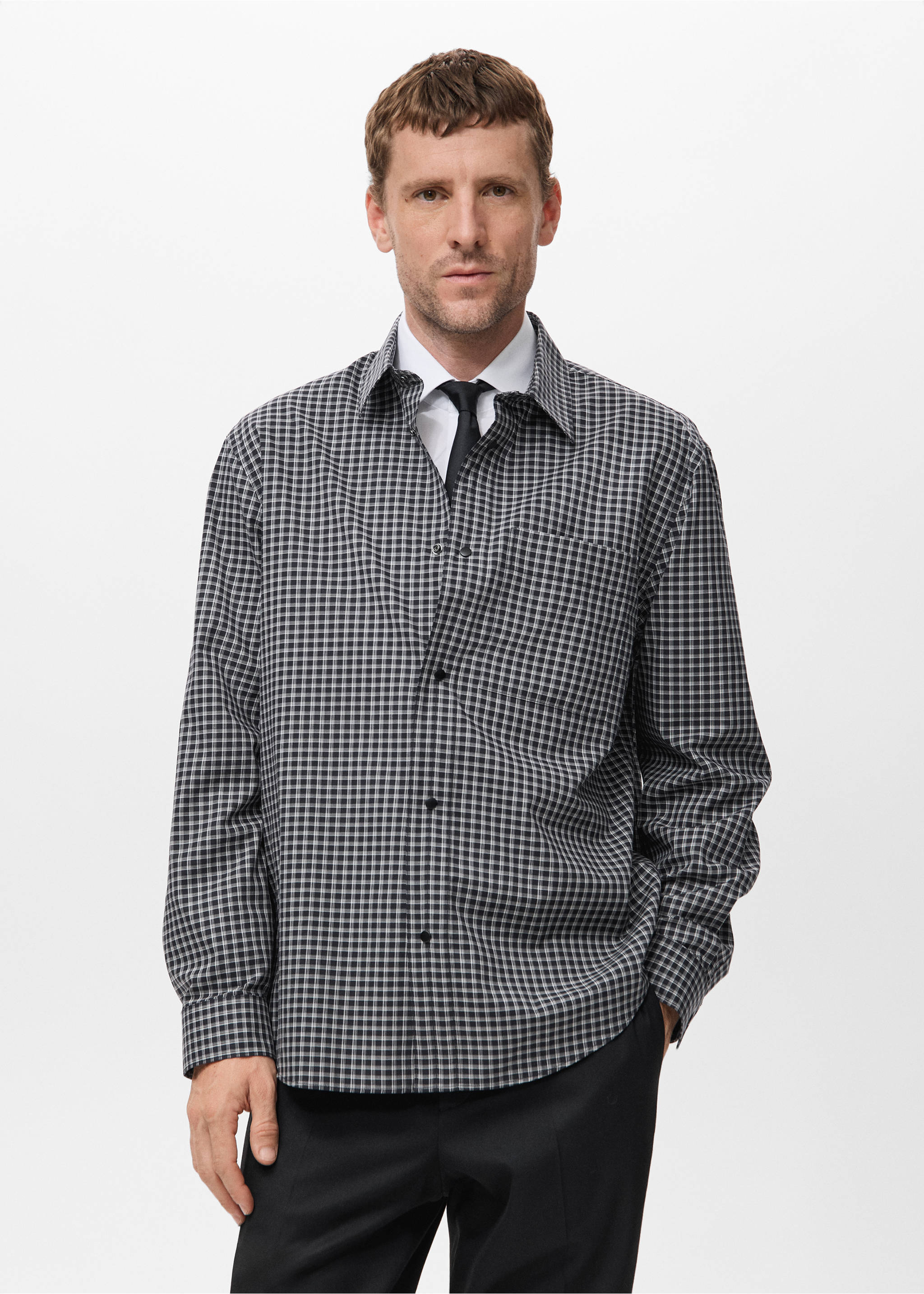 Camisa 100% algodón cuadros relaxed fit - Plano medio, Negro. Ref: 17079207-00.