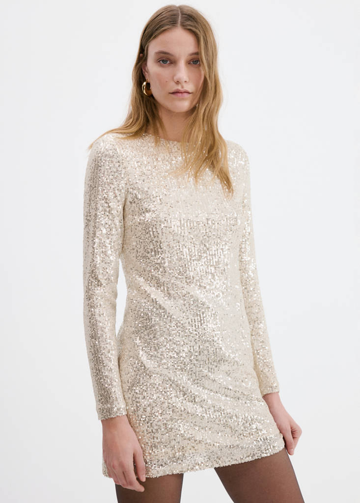 Short dress with sequins — Ivory White