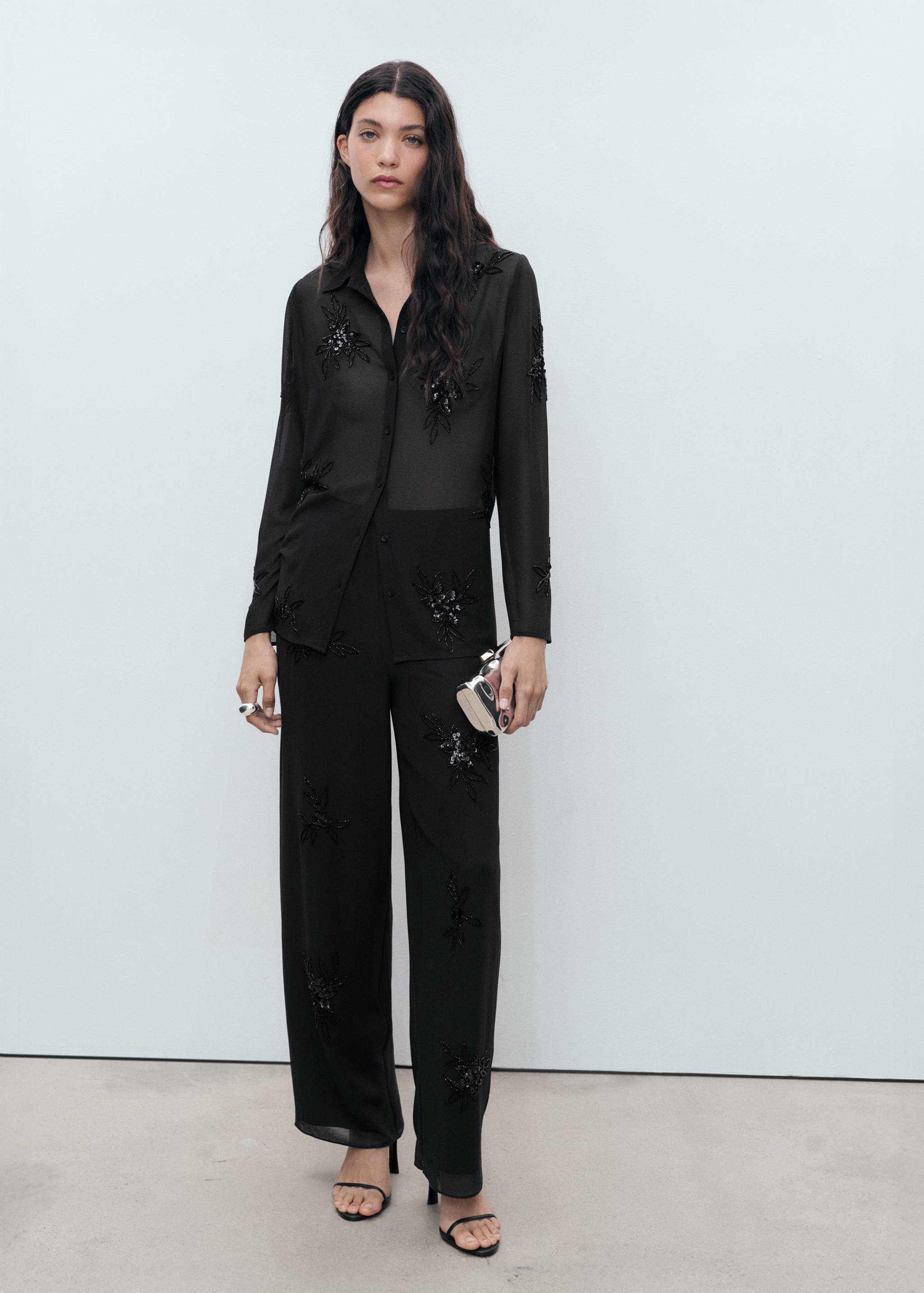 Semi-transparent shirt with rhinestone embroidery - General plane