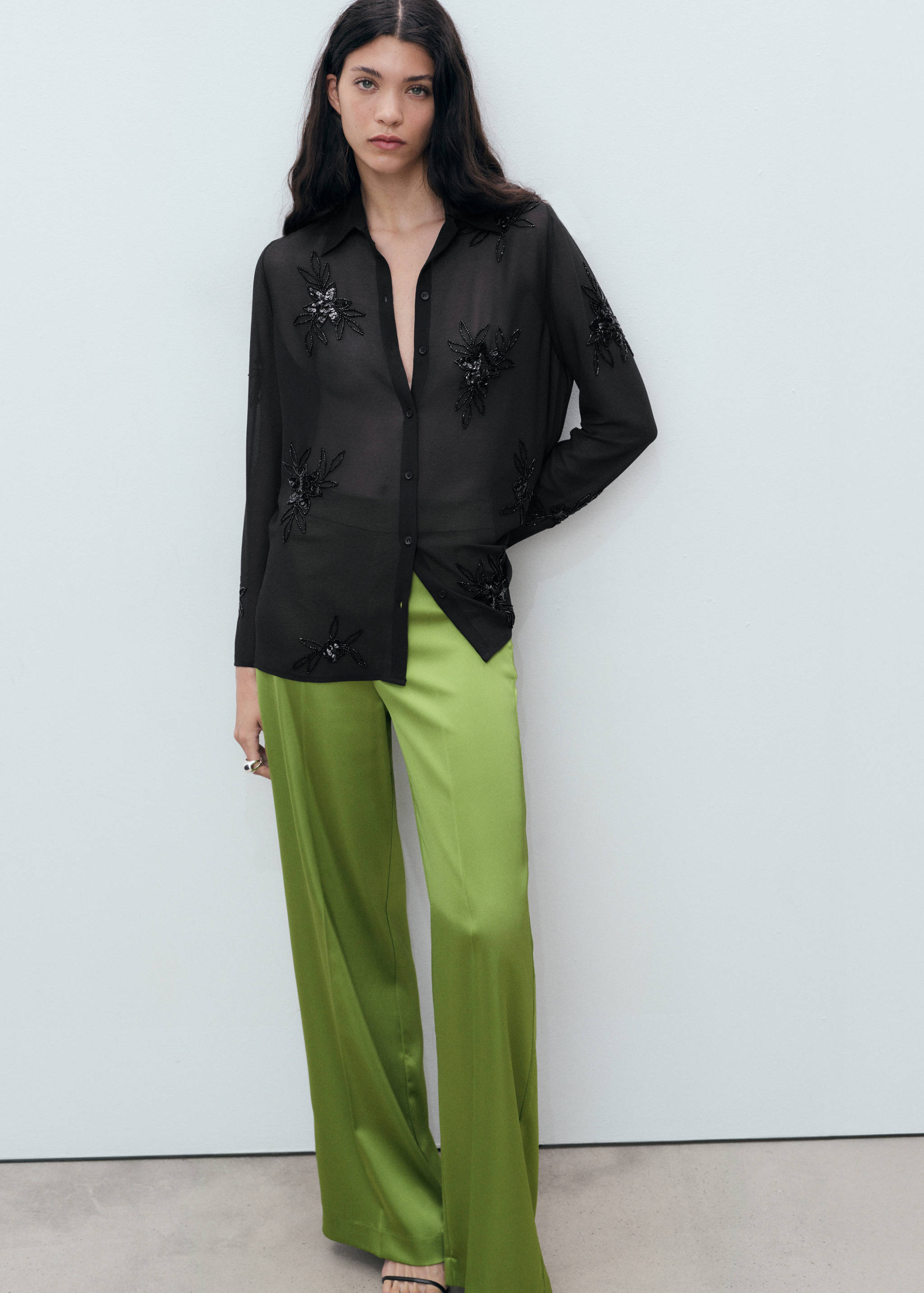 Semi-transparent shirt with rhinestone embroidery - Details of the article 6