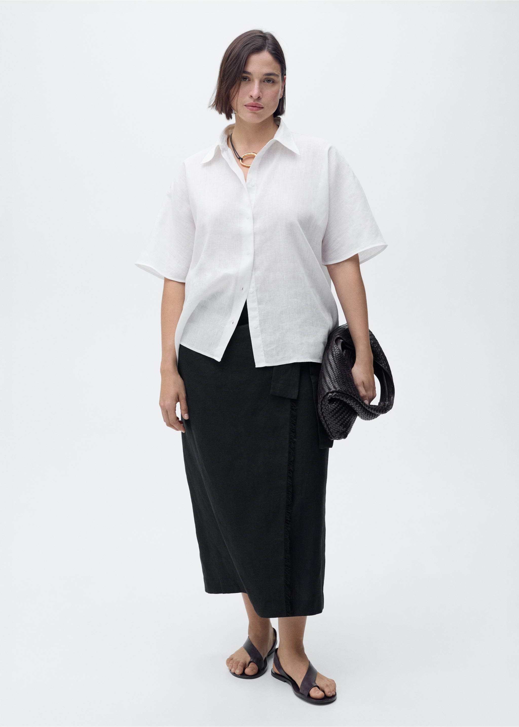 Chemise lin manches courtes - Détail de l'article 3, Blanc cassé. Ref: 17081133-00.