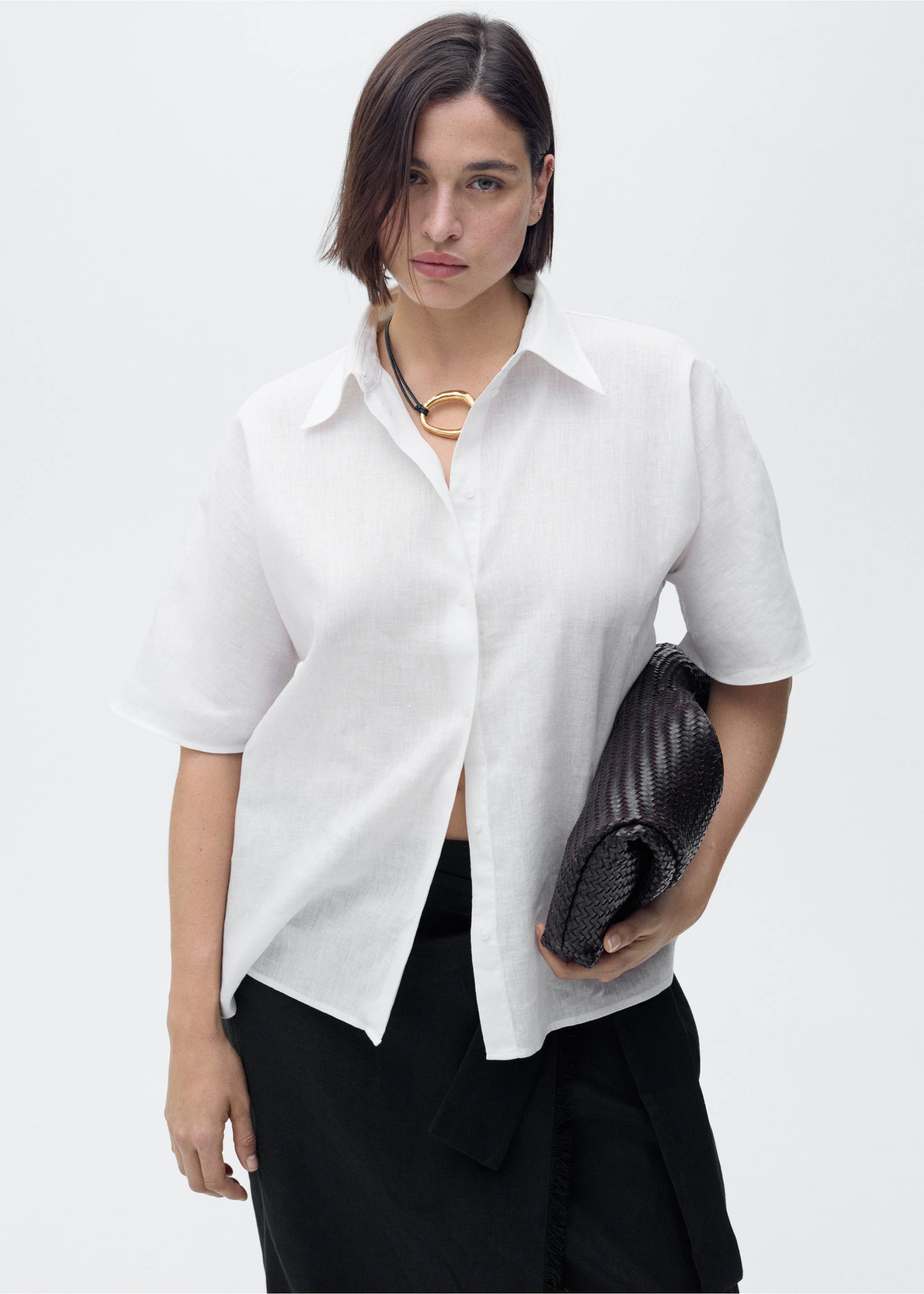 Chemise lin manches courtes - Détail de l'article 5, Blanc cassé. Ref: 17081133-00.