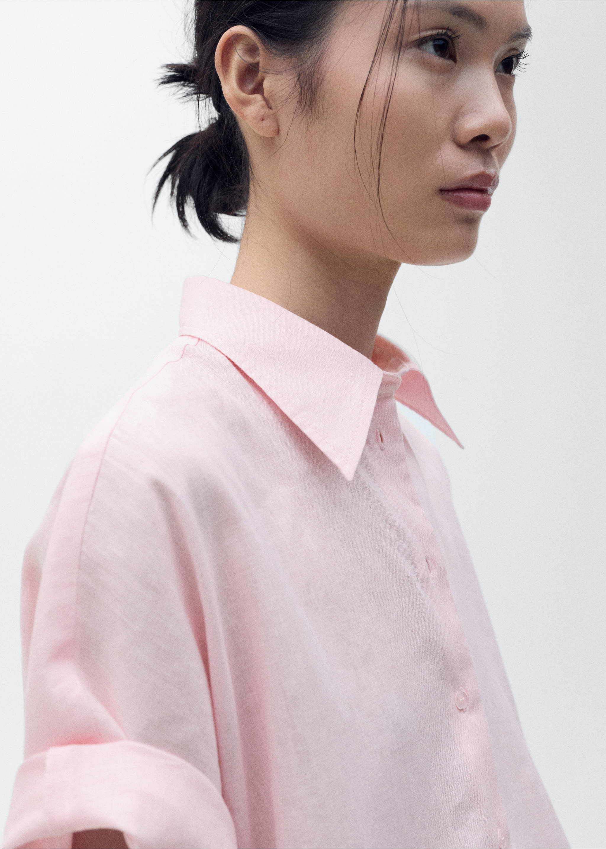 Chemise lin manches courtes - Détail de l'article 1, Rose clair. Ref: 17081133-00.