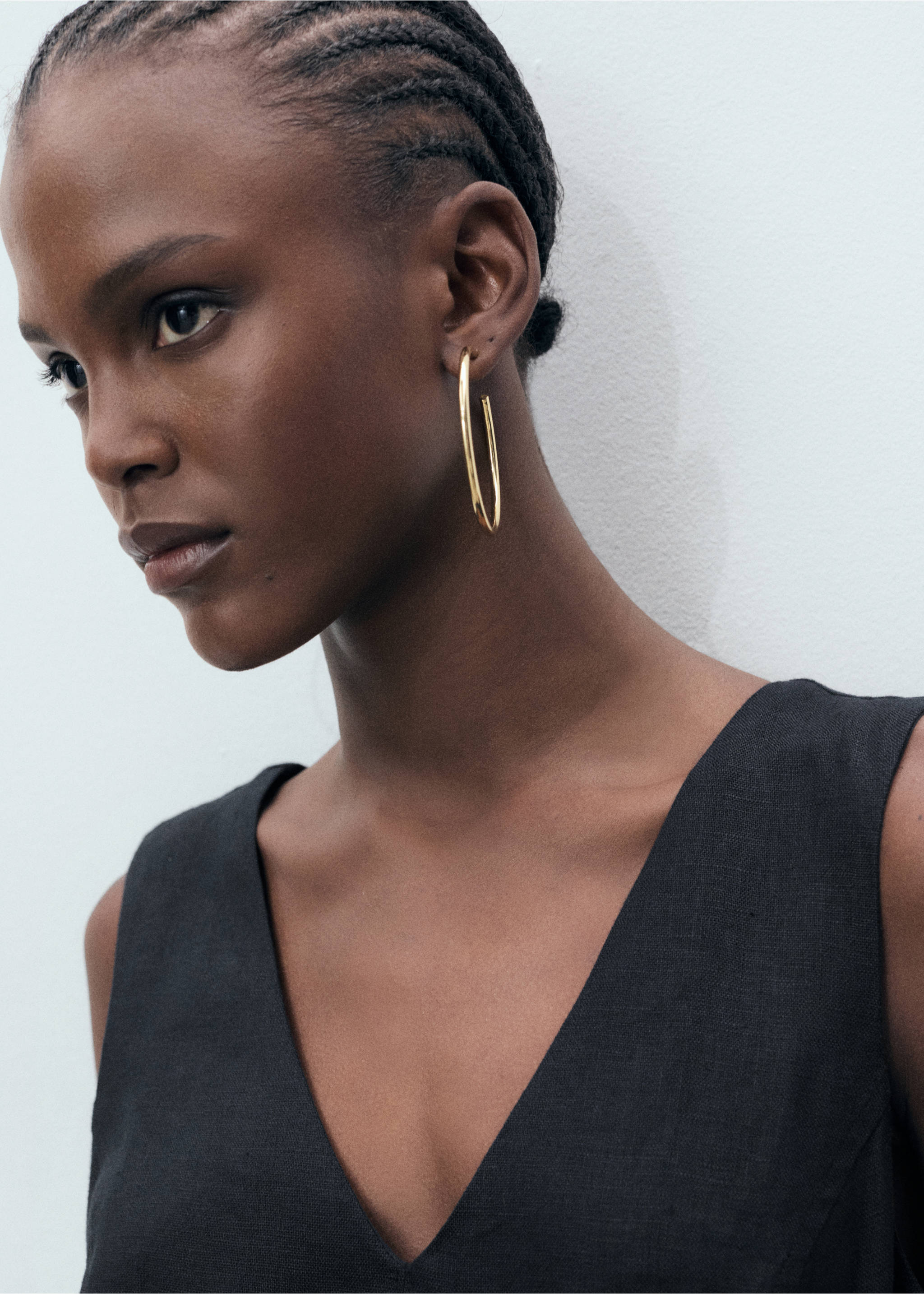 Расклешенное льняное платье с поясом - Деталь изделия 1, Черный. Ref: 17081134-00.