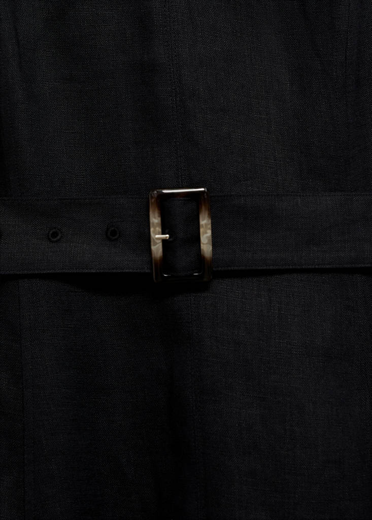 Flared linen dress with belt — Black