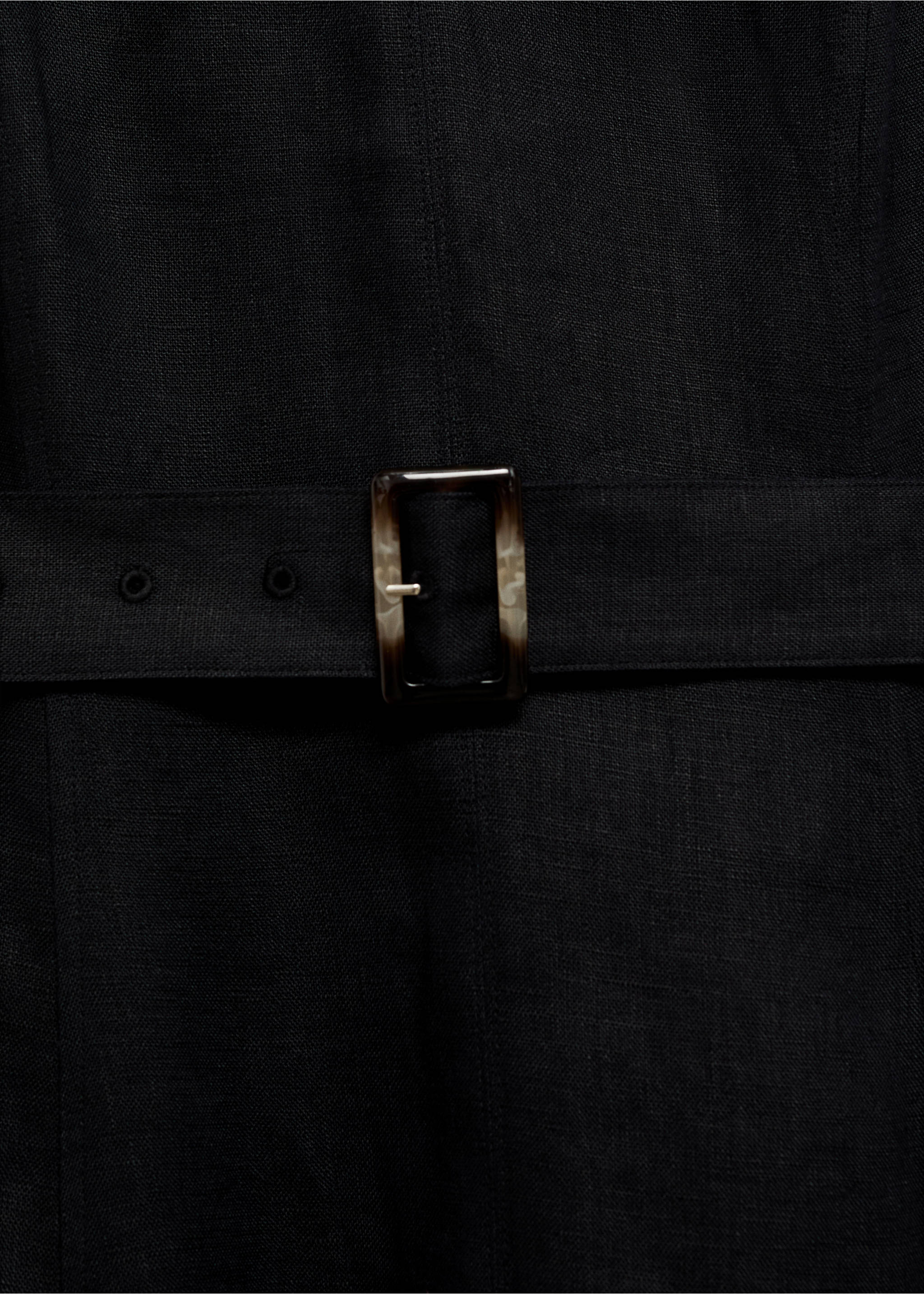 Расклешенное льняное платье с поясом - Деталь изделия 8, Черный. Ref: 17081134-00.