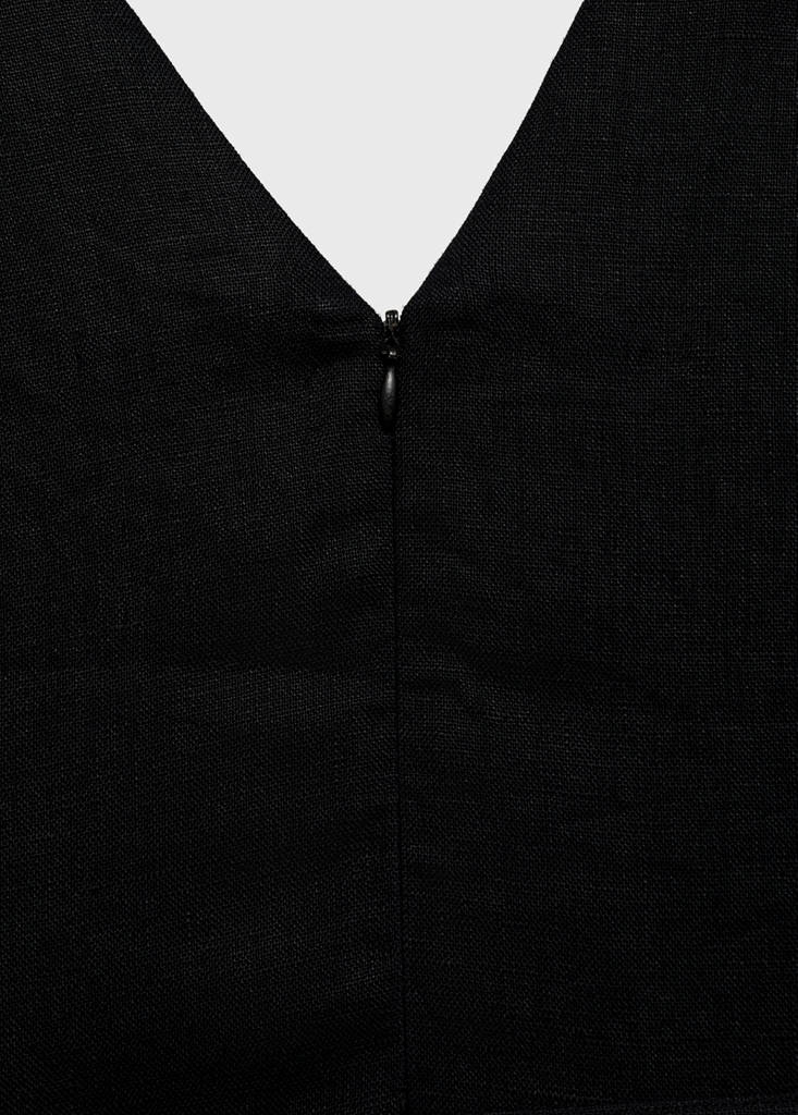 Flared linen dress with belt — Black