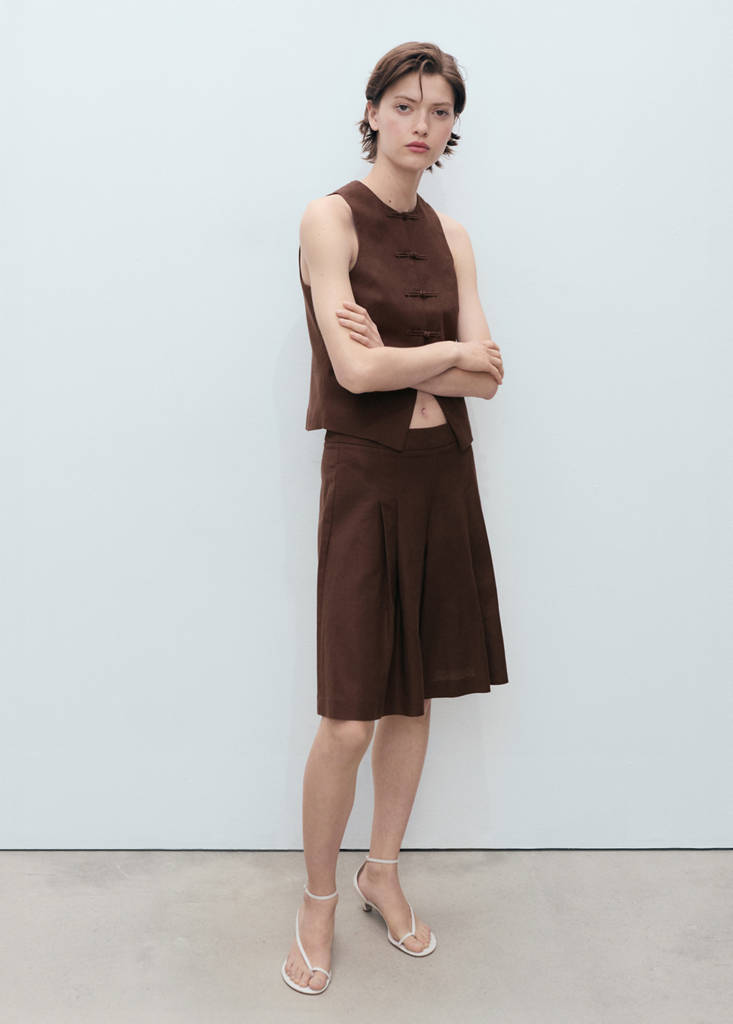 MANGO - Bermuda de costume lin mélangé chocolat - 34
