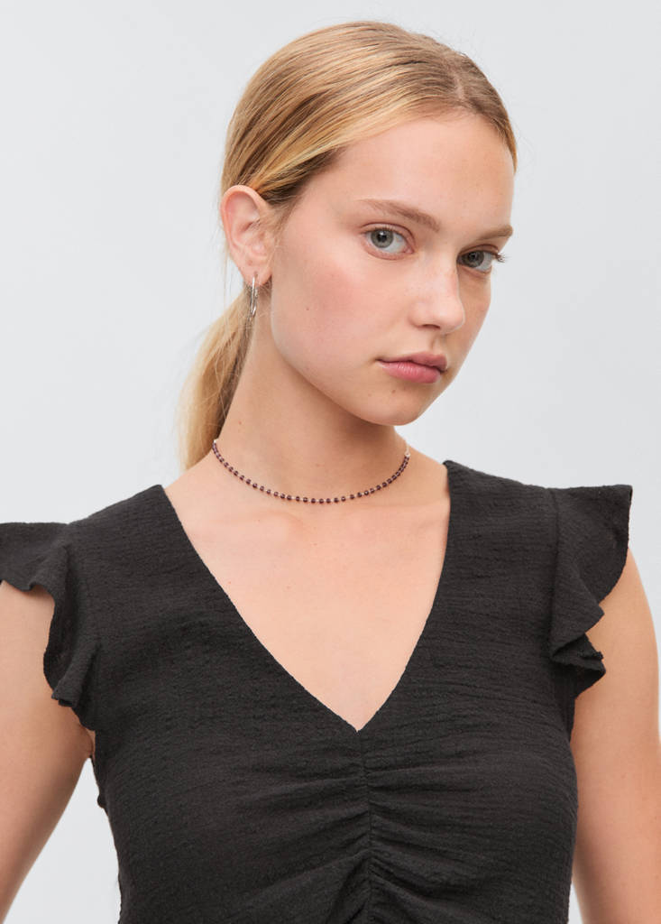 Ruffled-sleeve blouse — Black